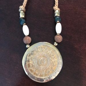 Vintage gold medallion & silk rope necklace